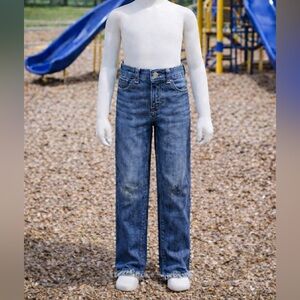 Stylish Blue Frayed Hem girls Jeans. *faded knees*